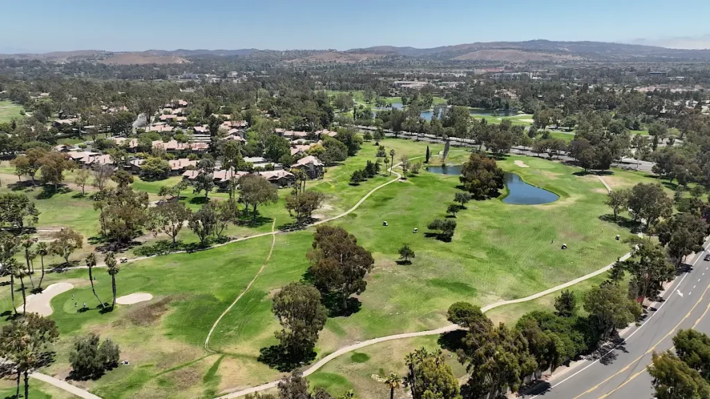 day time aerial view of rancho san joaquin golf course