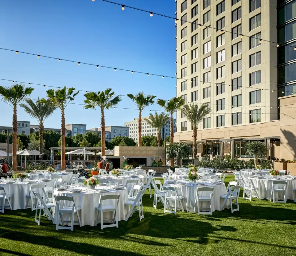 event set up in patio at marriott irvine spectrum