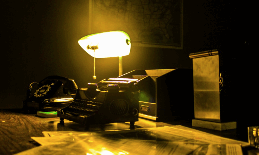 old typewriter with light