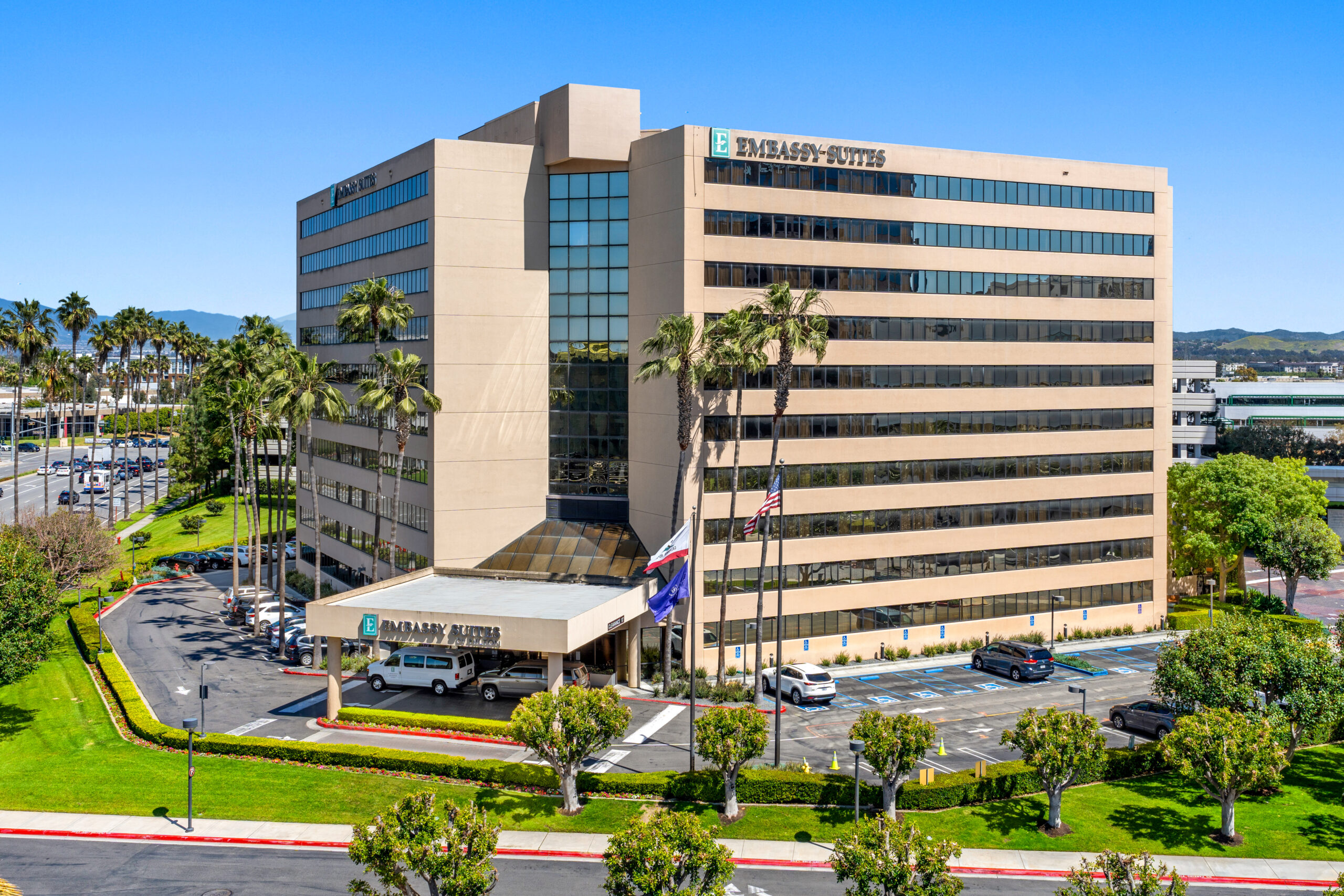 Exterior of Embassy Suites Irvine hotel during the day