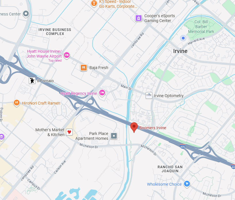 google map showing where boomers irvine is