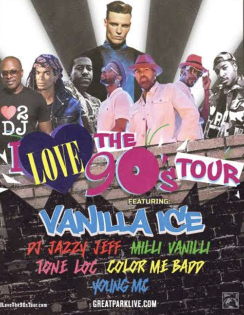 Poster to I Love 90's Tour event at great park live on march 21