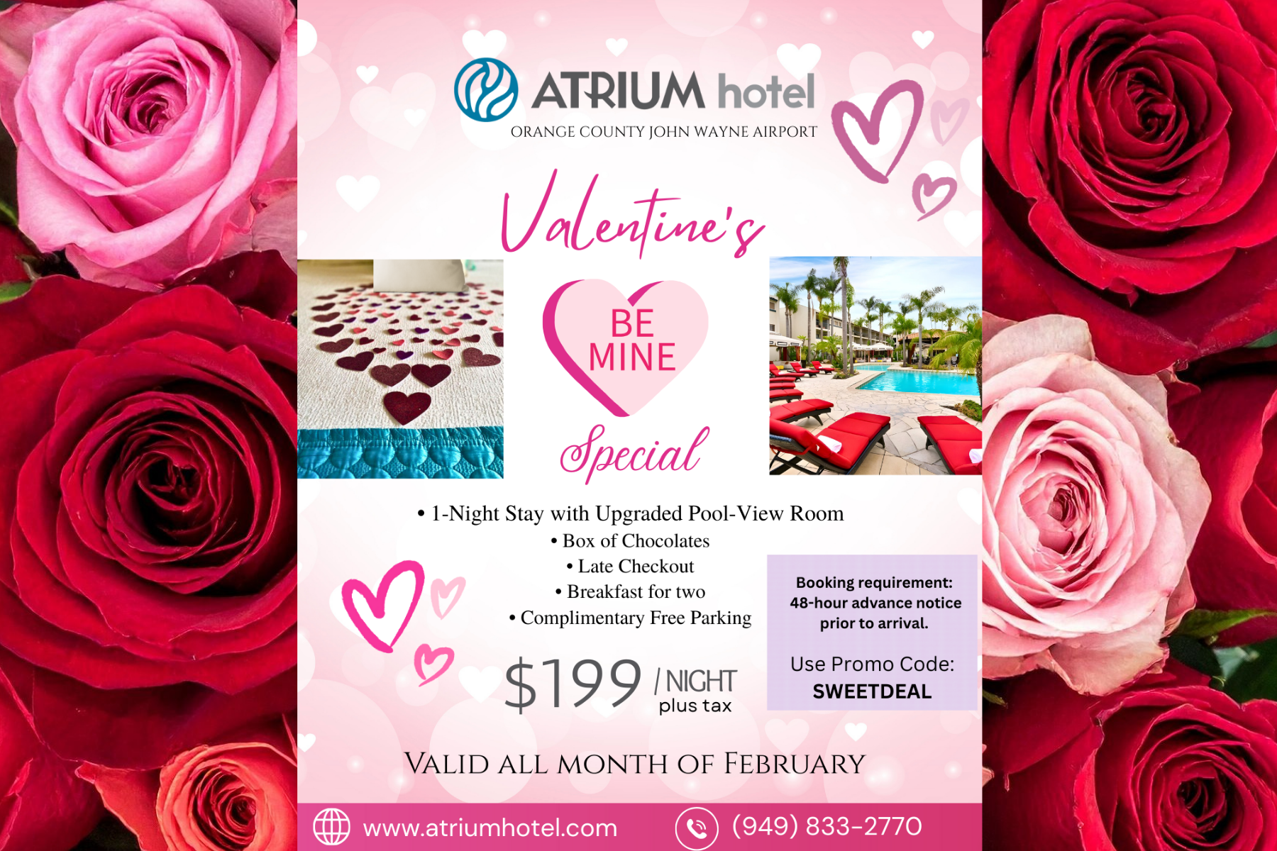 digital artwork for Atrium hotel's Valentine's Day promotion