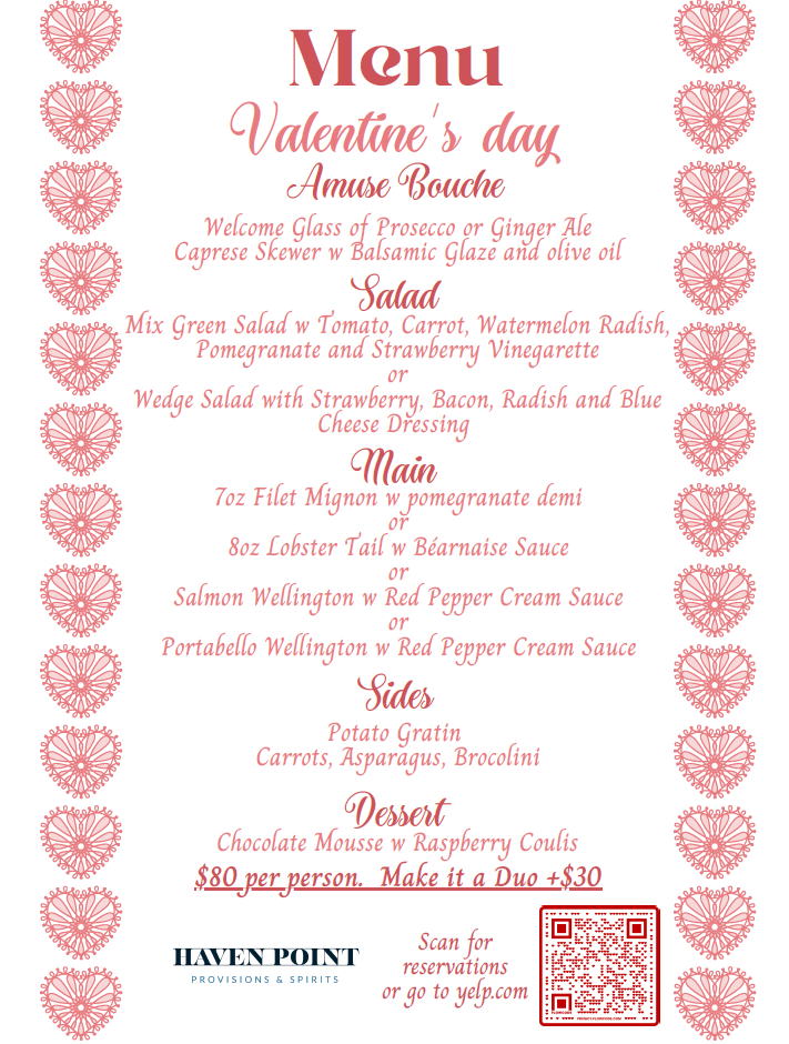menu for valentine's day