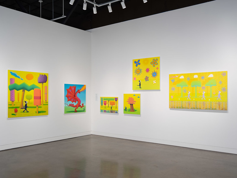 5 Krazy Kat paintings on a wall in an art gallery