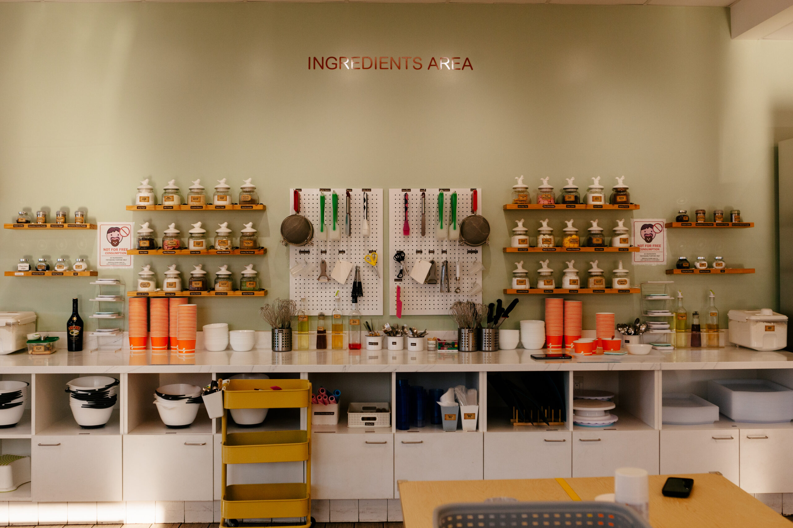 baking tools displayed by the wall and cabinets