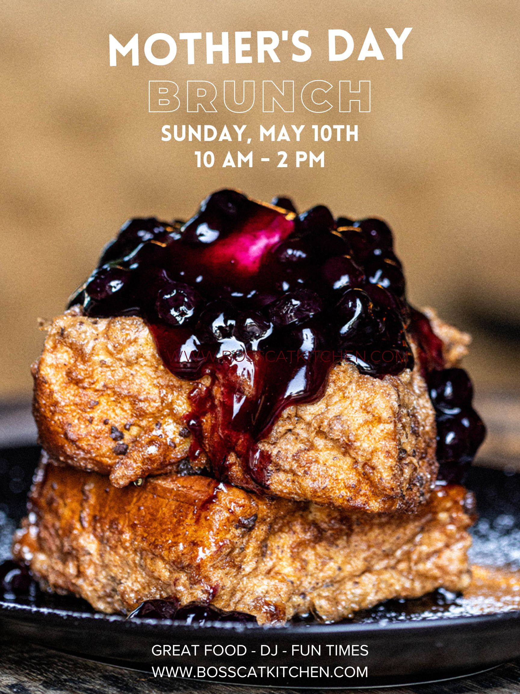 mother's day brunch poster with french toast and blueberries