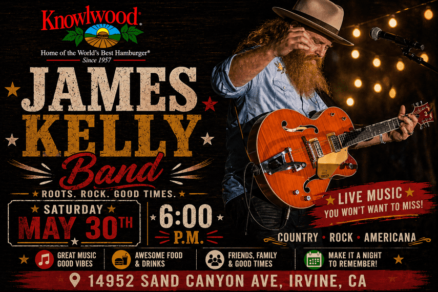 digital poster for james kelly event at knowlwood
