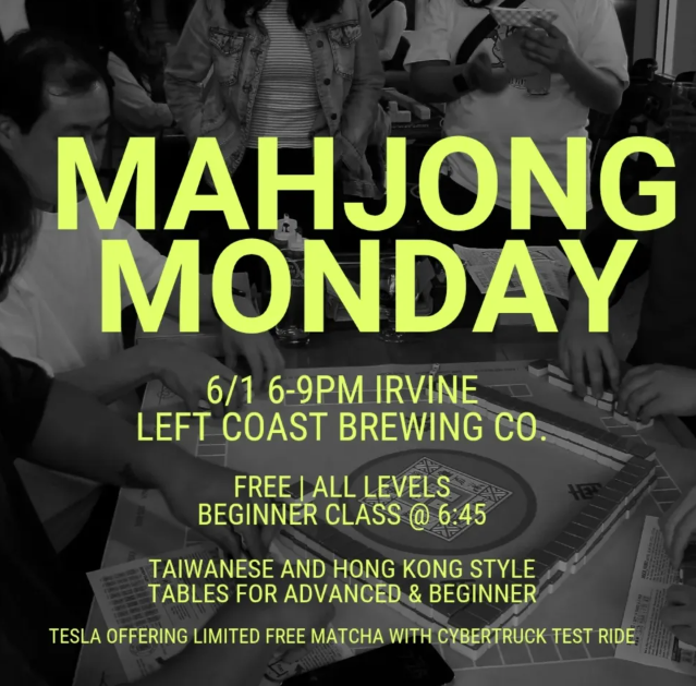 digital poster for Mahjong Monday event at left coast brewing