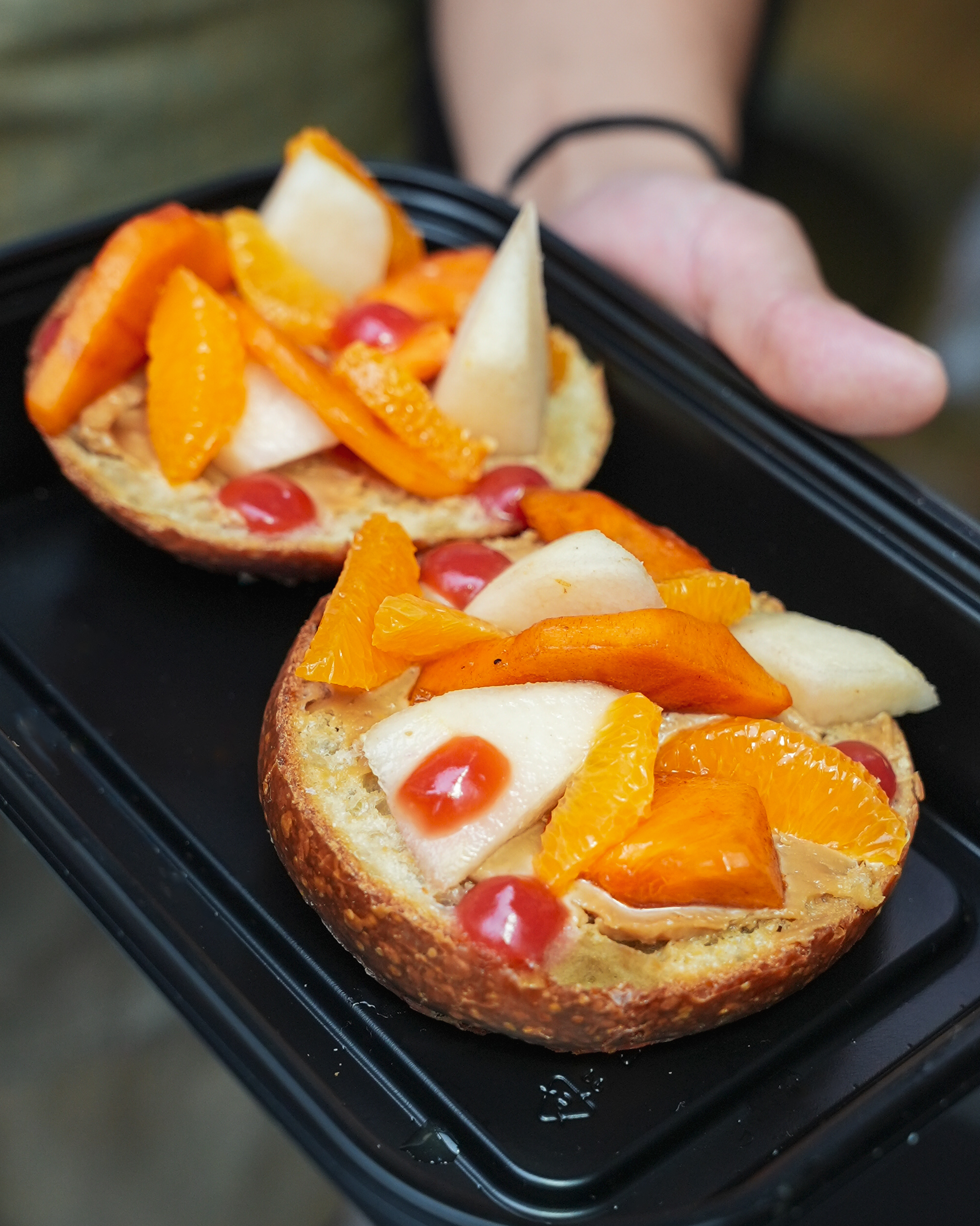 open face bagels with fruits