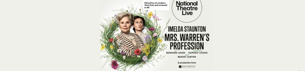 digital poster with two woman inside a wreath for Mrs. Warren's Profession play