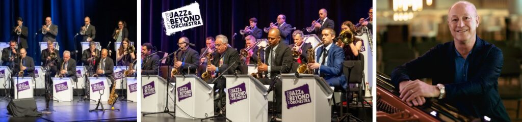 three podiums with musicians behind it