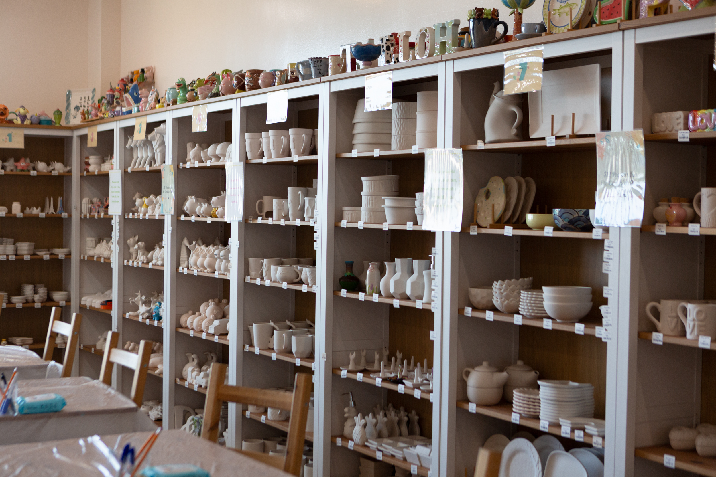 shelves filled with ceramics