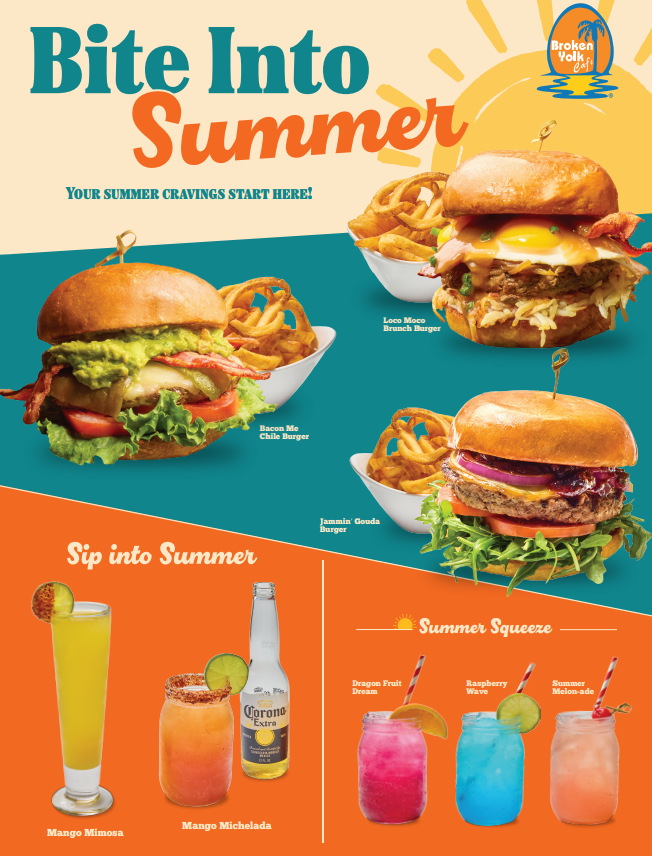 digital artwork for Broken Yolk Cafe's summer menu