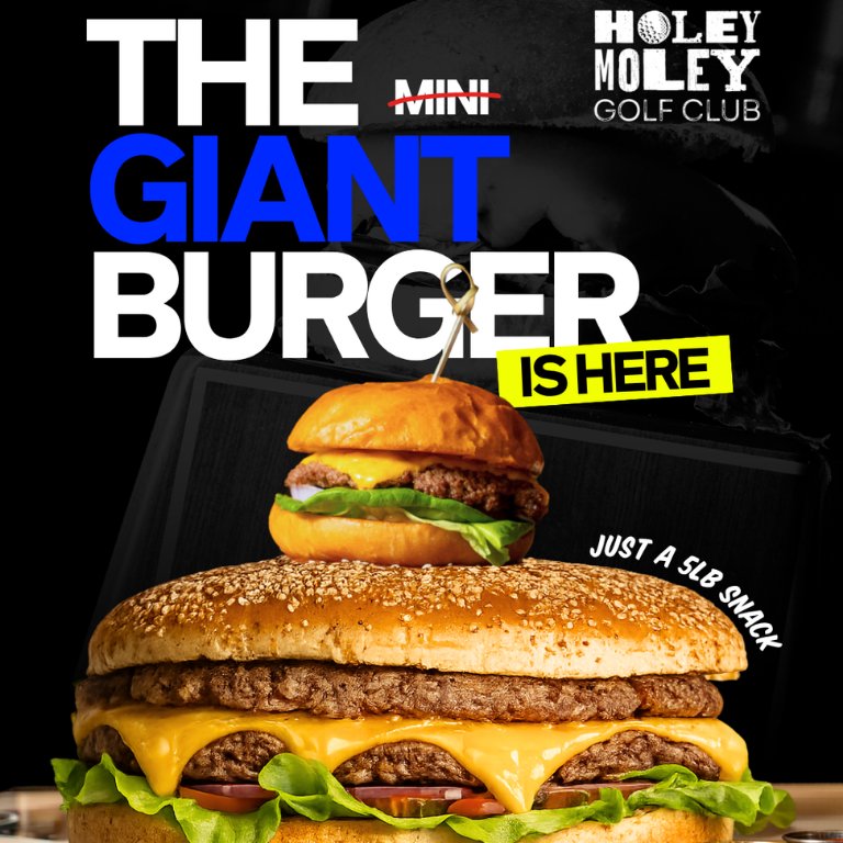digital poster for the Giant Burger challenge at Holey Moley Irvine Spectrum