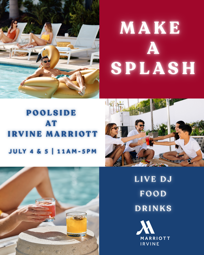 digital artwork for Make a Splash poolside 4th of July event at Irvine Marriott