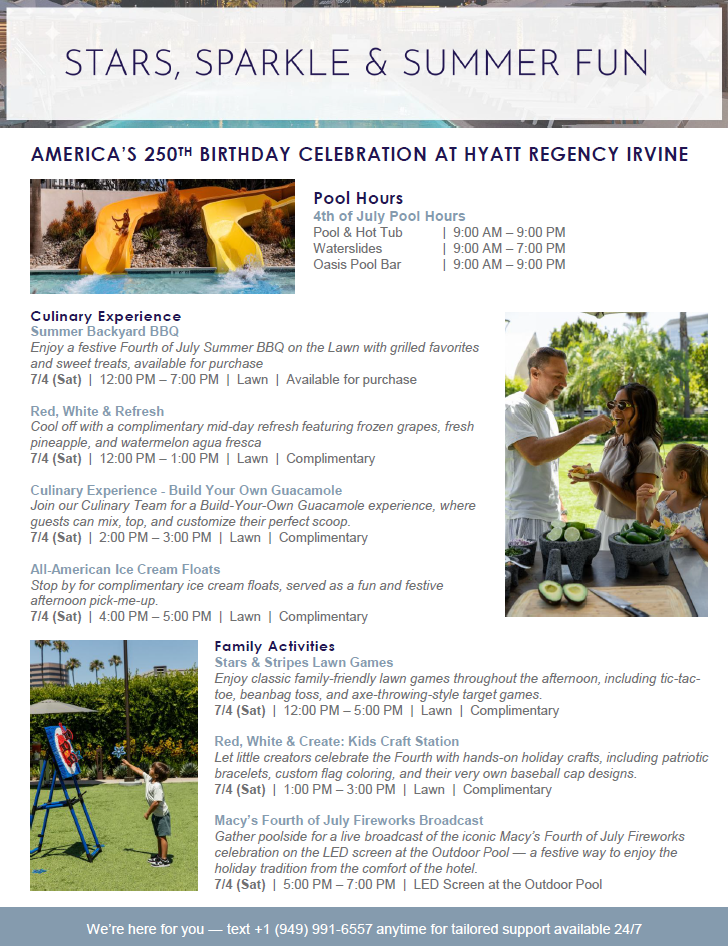 digital artwork for 4th of july event at hyatt regency irvine showing the schedule