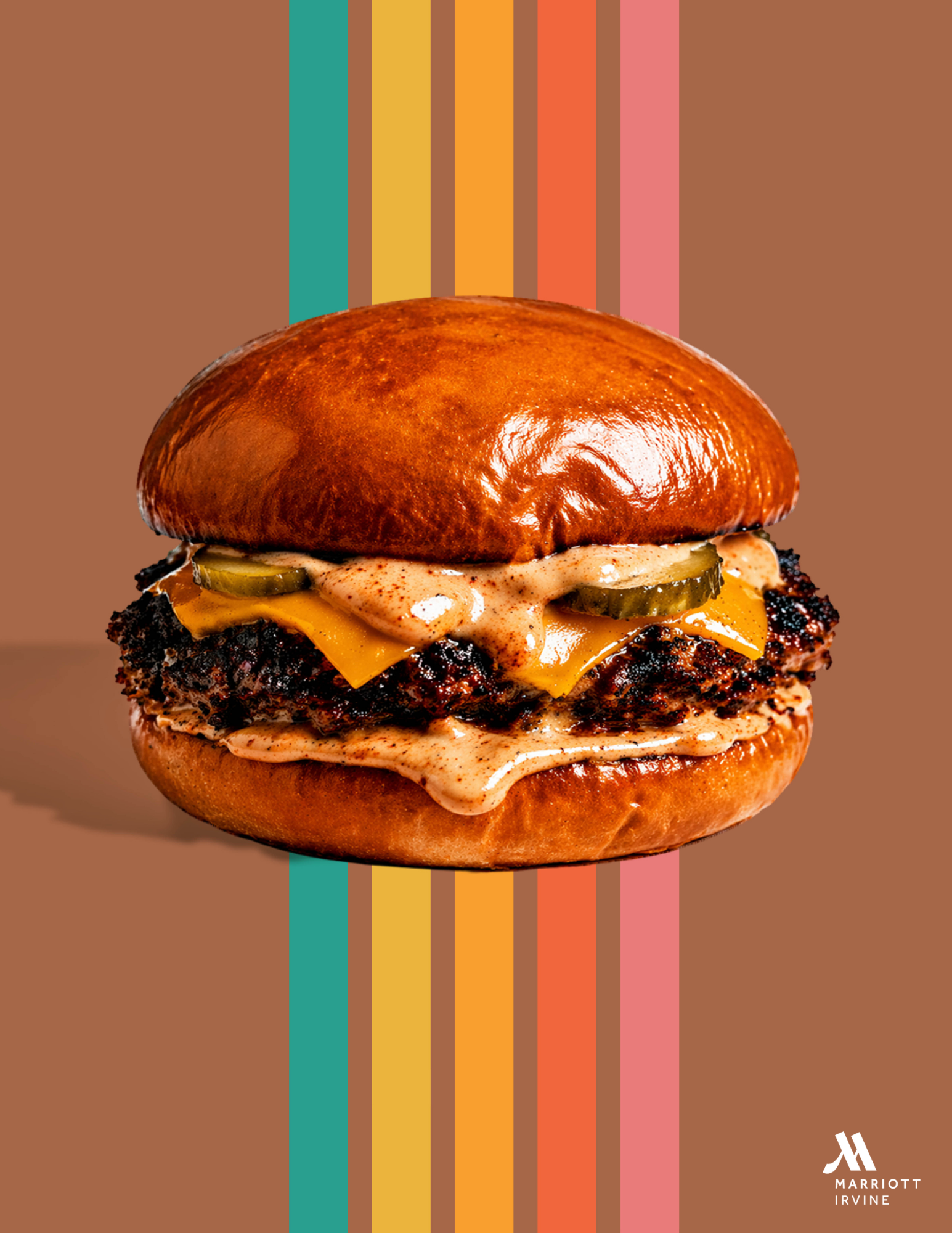 burger with 5 stripes as background
