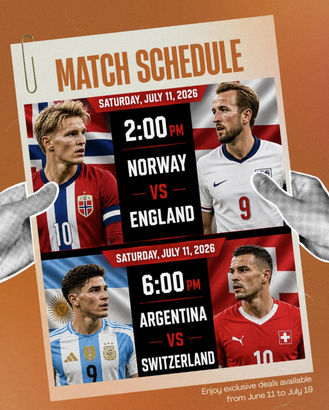 digital artwork for international soccer showing the schedule