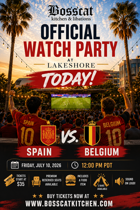 digital artwork for Bosscat Official Watch Party showing spain vs belgium