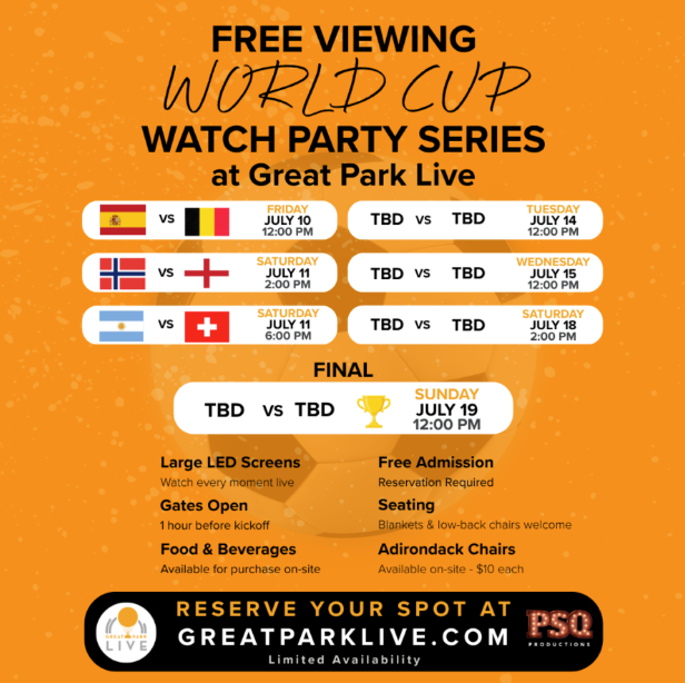 digital artwork for Free viewing World Cup watch party series at Great Park Live