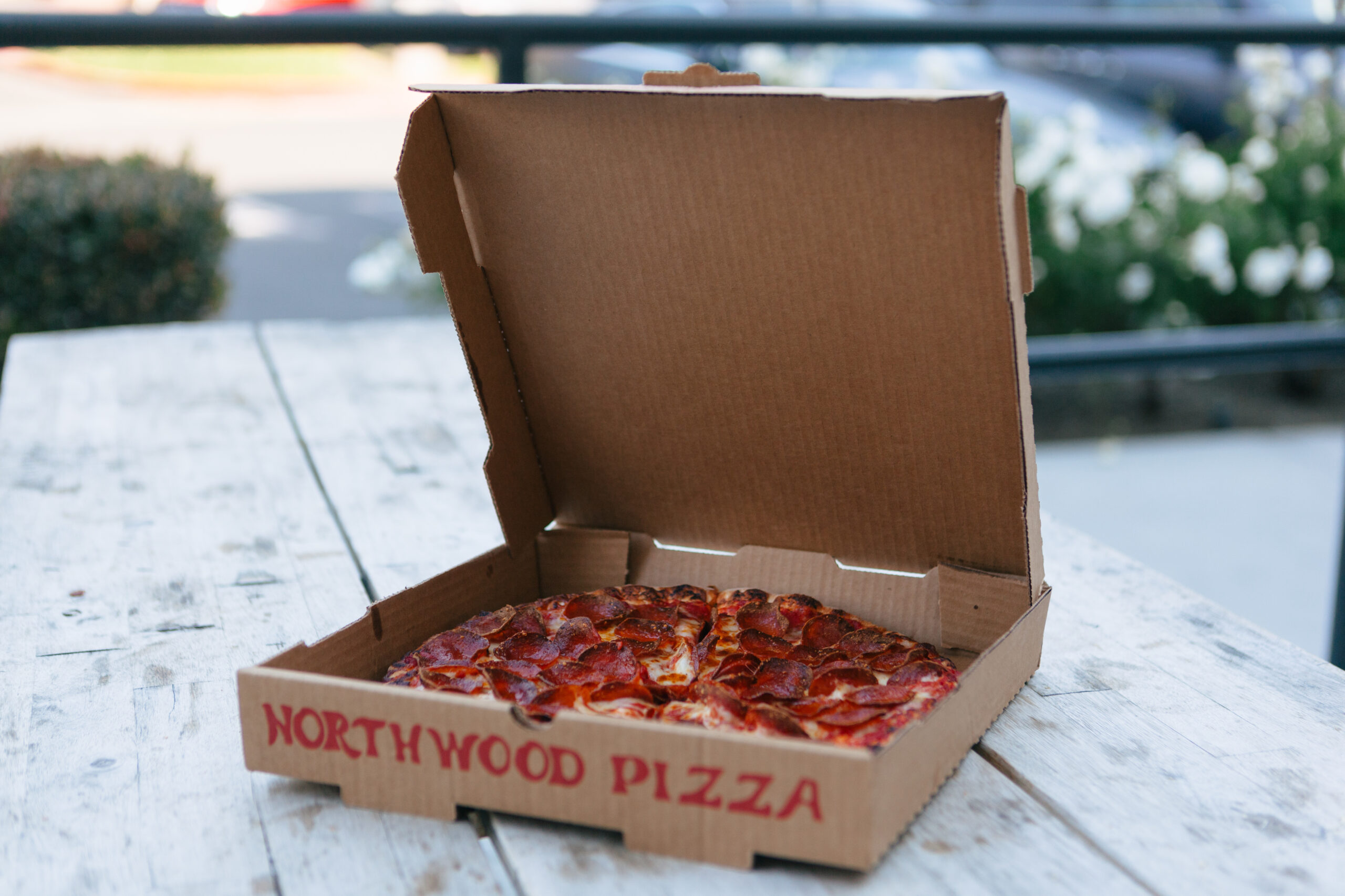 box of pepperoni pizza at northwood pizza