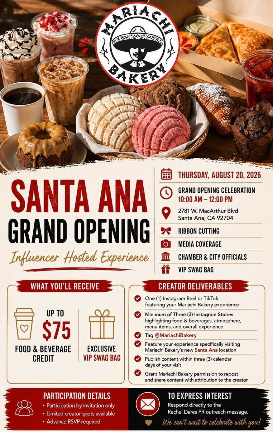 digital invite for a grand opening for mariachi bakery in santa ana