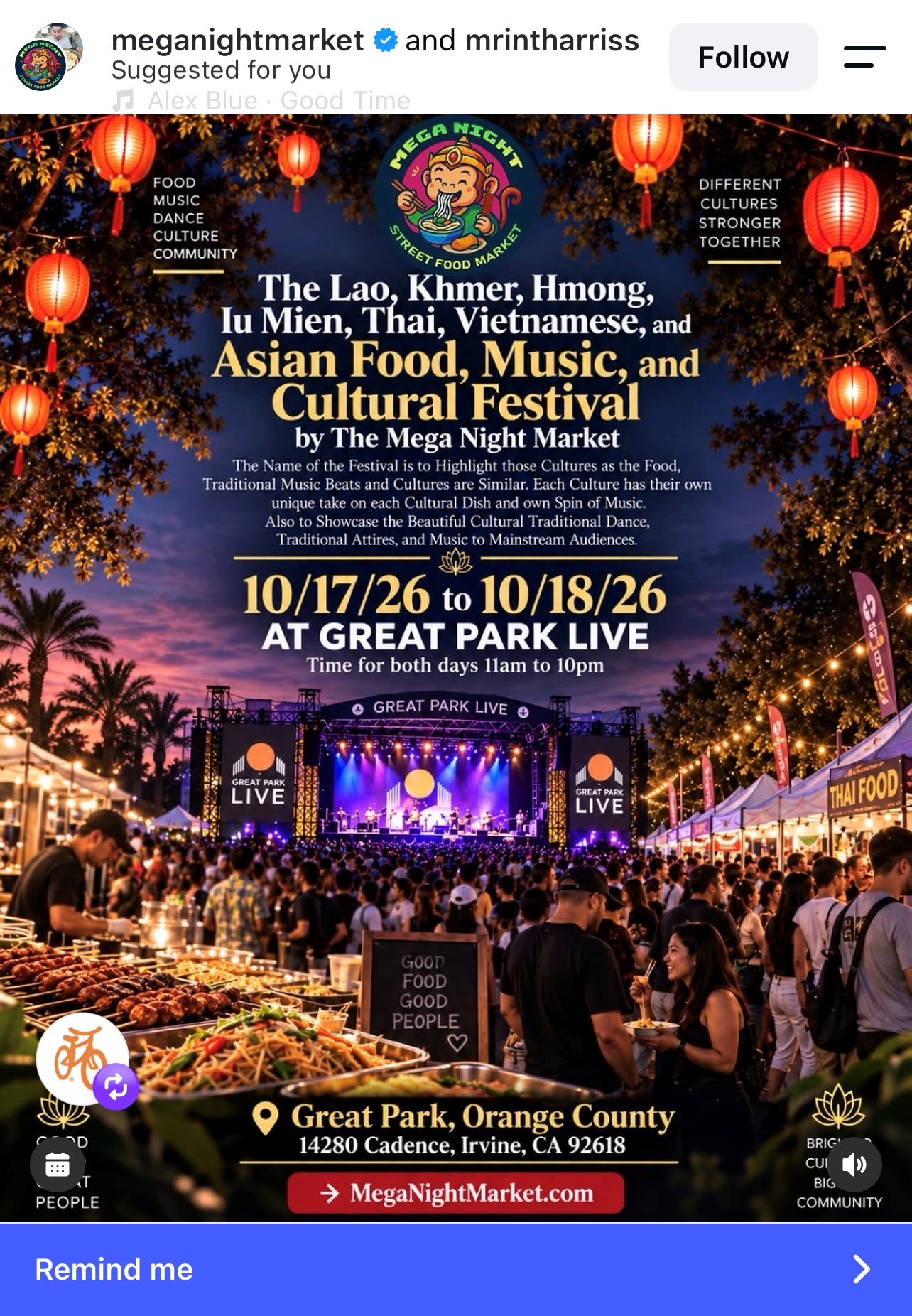 digital poster for mega night market taking place at great park live